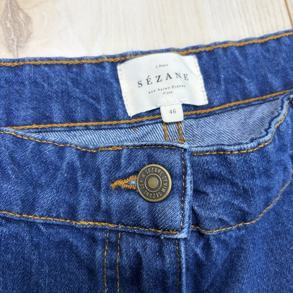 SÉZANE Baggy Denim Cargo Jeans Women's Size 46 34x33 Blue Pockets - Picture 4 of 14